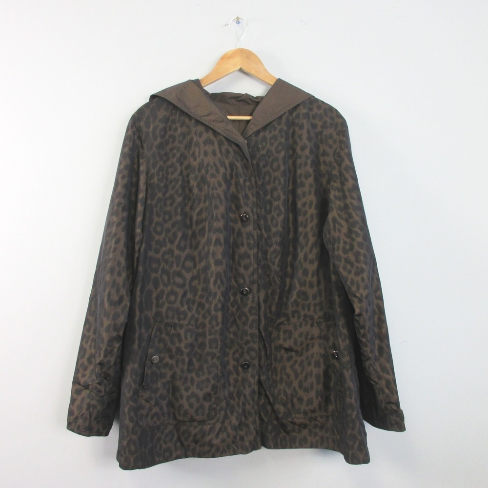 Portrait Women Reversible Jacket 1X Leopard Print Brown Lagenlook Art Hooded